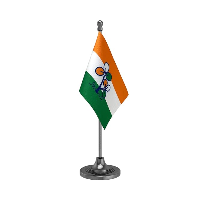 The Flag Corporation TMC or AITC All India Trinamool Congress Desk Flag 4in x 6in With A Plastic Dark Knight Grey Base